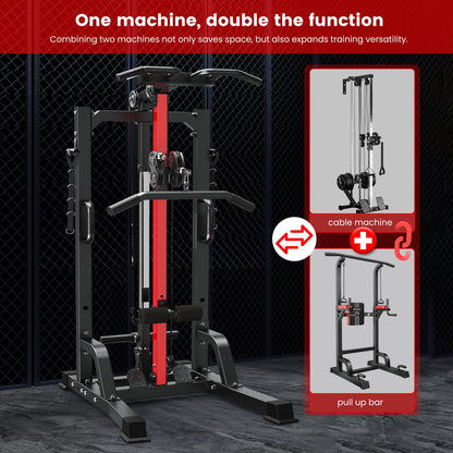 Pull Up Bar Power Tower Dip Station,Cable Machine-Integrated 450LBS Multi-Function Adjustable Height Fitness Strength Training Equipment for Home Gym Strength Training Equipment (Black Plus)