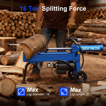 gasxcel 16-Ton Electric Log Splitters for Firewood 21" x 16", Low Noise 17.5Amp Wooden Firewood Splitter W/1600W Brushless Induction Motorm Hydraulic Pump, Electric Wood Splitter for Forestry