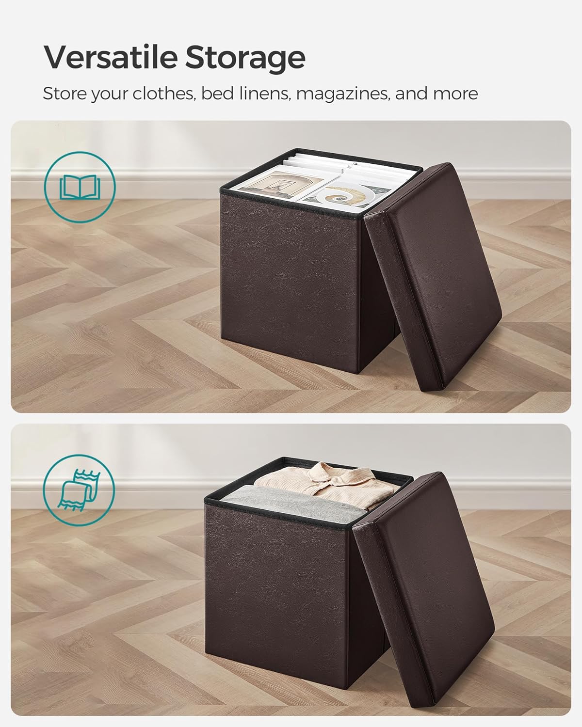 15 Inches 660 lb, ULSF10B SONGMICS MAZIE Collection - Ottoman with Storage, Footstool, Storage Ottoman, Load for Dorm