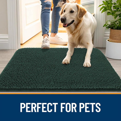 OLANLY Dog Door Mat - Absorbent Non-Slip Washable Doormat for Muddy Paws | 44x24, Blackish Green
