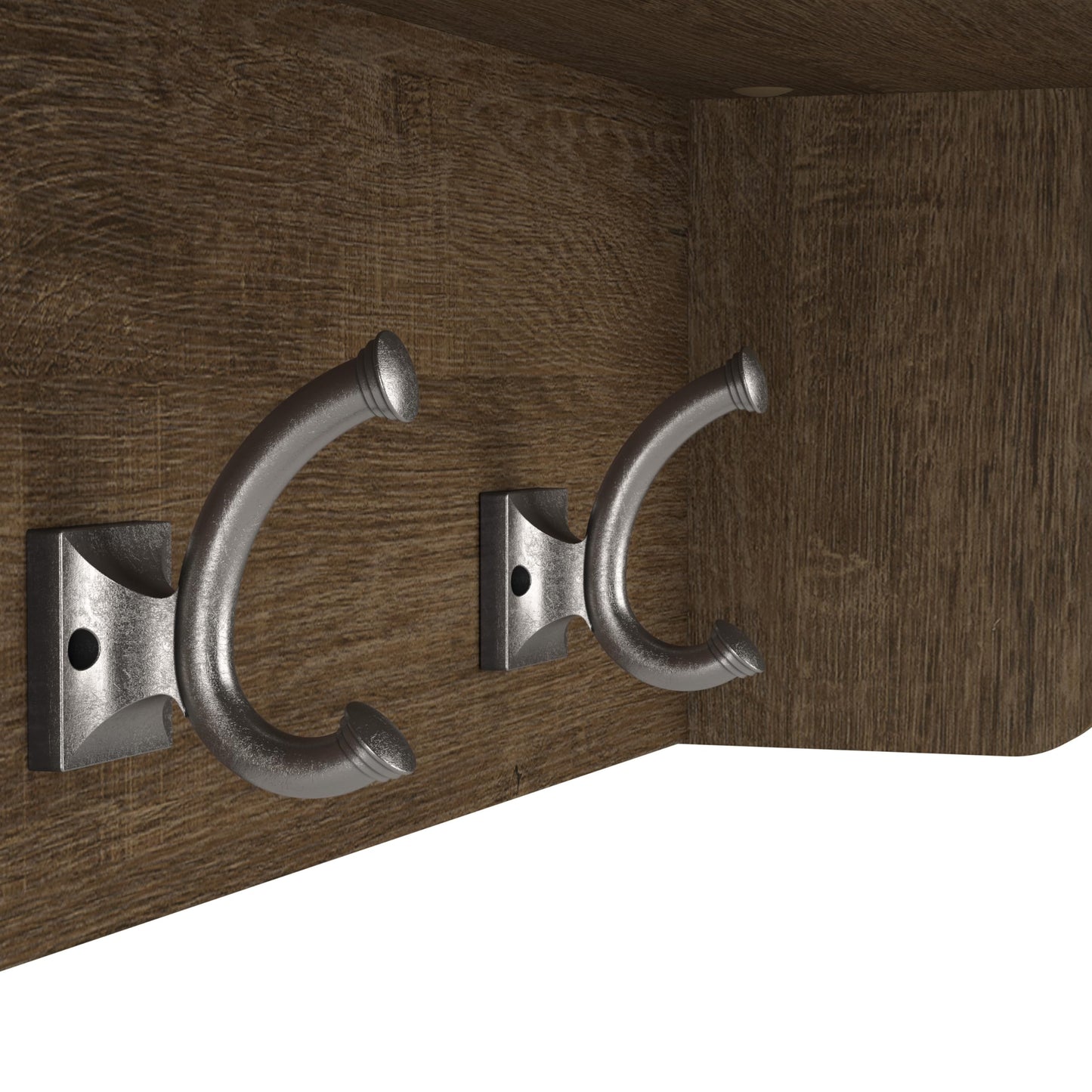 Bush Home Woodland 40W Hall Tree and Shoe Storage Bench with Shelves in Ash Brown, Cubbies and Coat Hooks for Foyer, Mudroom, or Entryway