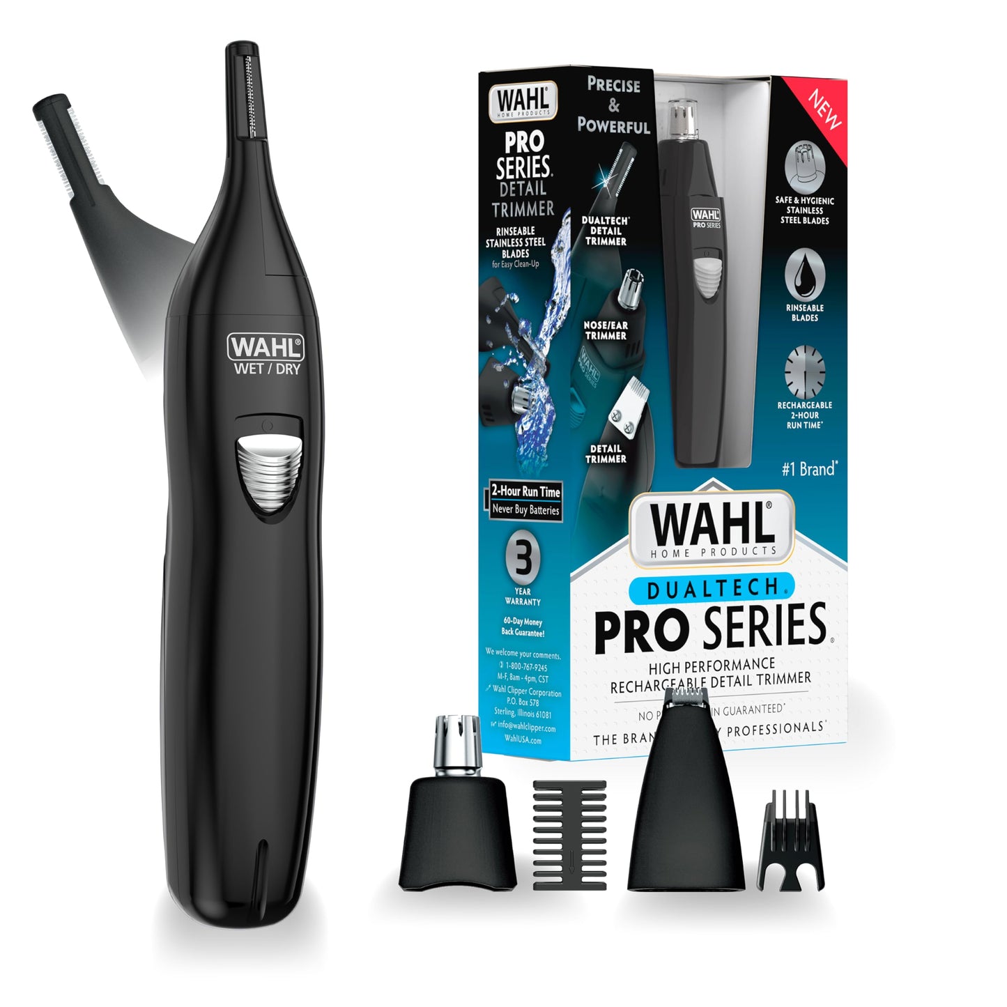 Wahl Groomsman Rechargeable Precision Trimmer for Hygienic Grooming with Rinsable, Interchangeable Heads for Eyebrows, Neckline, Nose, Ears, & Other Detailing - Model 3023284
