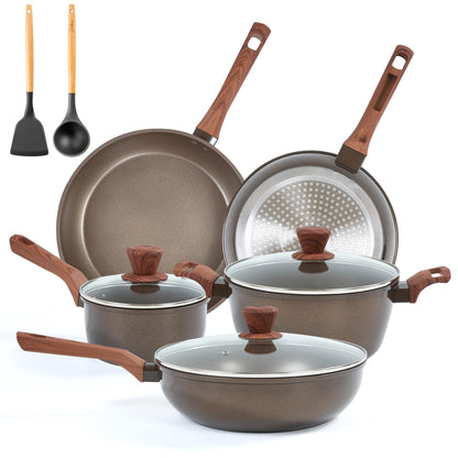RATWIA 10 Pcs Pots and Pans Set Non Stick, Kitchen Cookware Sets with Frying Pans, Saucepans, Steamer Compatible with All Stoves Restaurant,Black