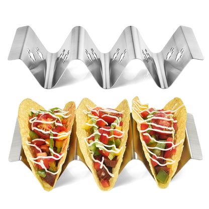 Mini Taco Holders Set of 6 Stainless Steel Taco Holder for Kids Taco Night - Premium Easy To Use and Clean Taco Stand For 3 Soft Hard Shell Tacos - Perforated with Bear Paw
