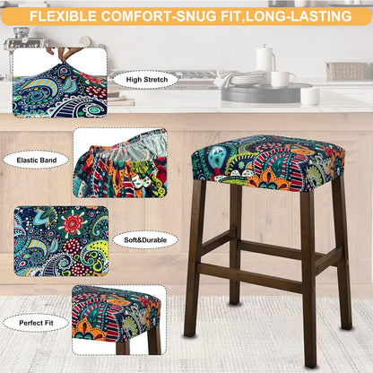 Counter C,4 Pack NeColorLife Stool Covers Rectangle Printed,Stretch Waterproof Saddle Seat Covers for Height