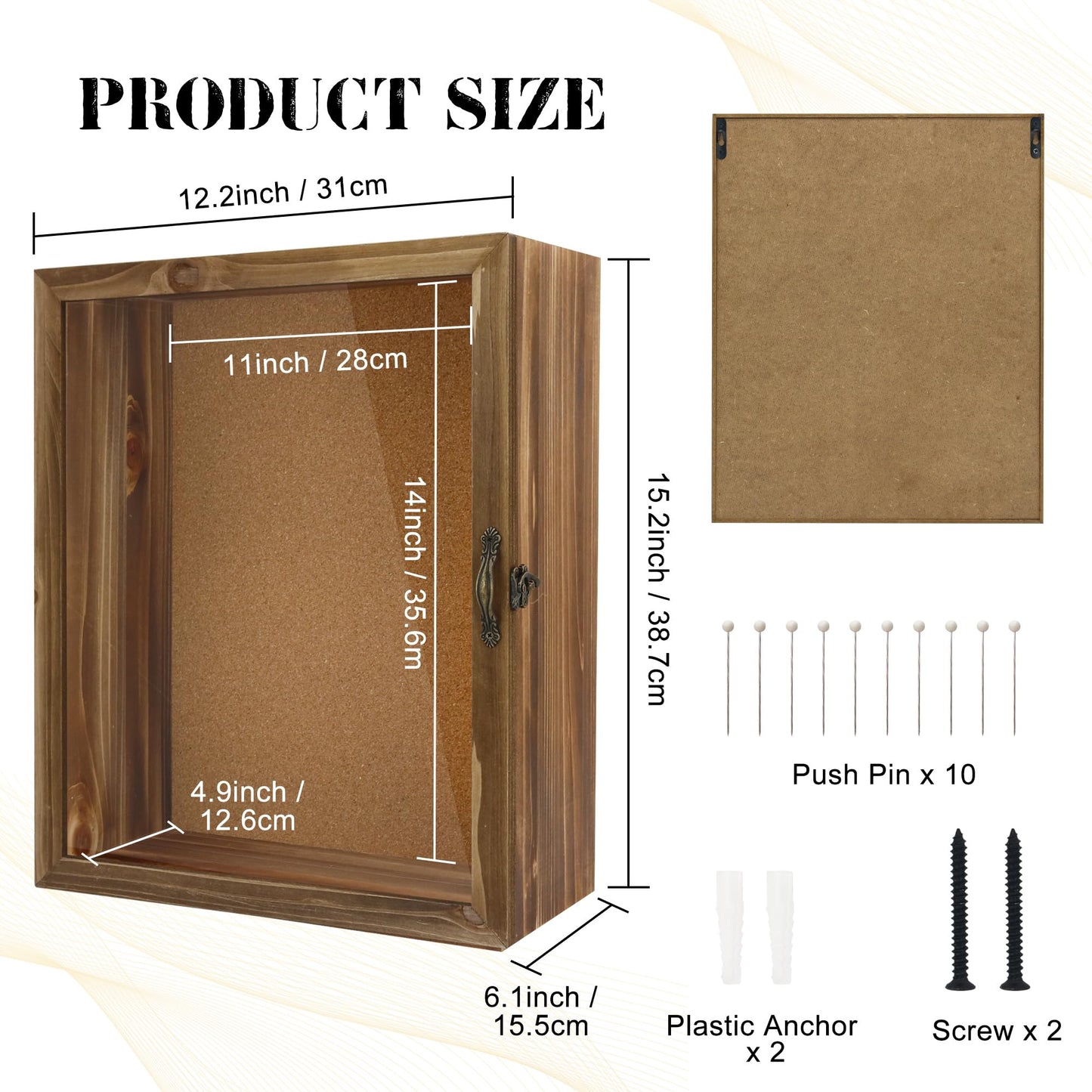 FramePro 11x14 Inch Deep Display Shadow Box Wooden with Real Glass - 5 Inch Depth for Collectibles, Memorabilia, Dolls & Toys, Tabletop or Wall Mount, Includes Cork Backboard & 10 Pins