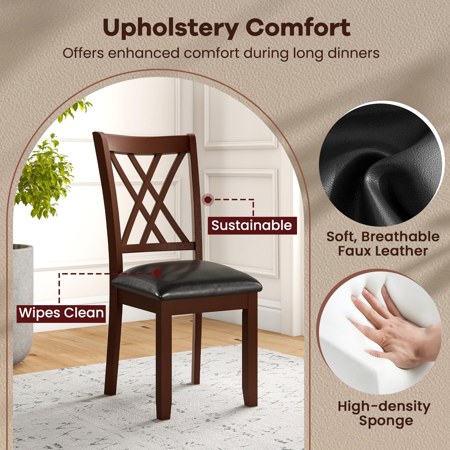 NAFORT Wooden Dining Chairs Set of 6, High Back Kitchen Chairs, Vintage Dining Room Chairs with Solid Rubber Wood Legs, Max Load 360 Lbs, Perfect for Kitchen, Dining Room, Cafe, Restaurant