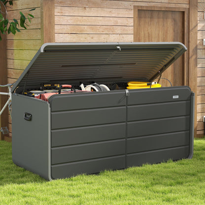 Domi 160 Gallon Resin Deck Box, Waterproof & UV-Resistant Outdoor Large Storage Box Lockable Storage Bin for Patio Cushions Pool Supplies Garden Tools and Delivery Storage