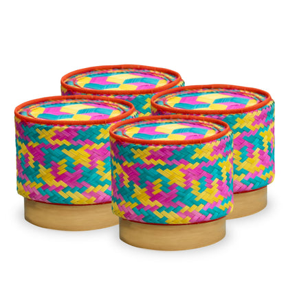 Panwa Mini Bamboo Sticky Rice Serving Basket Set – 4-Piece 4" Diameter Thai Wicker Kratip, Handmade Bamboo Sticky Rice Container, Food Safe for Authentic Thai Cuisine