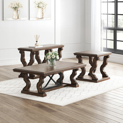 Signature Design by Ashley Maylee Classic Coffee Table with Trestle Base, Dark Brown
