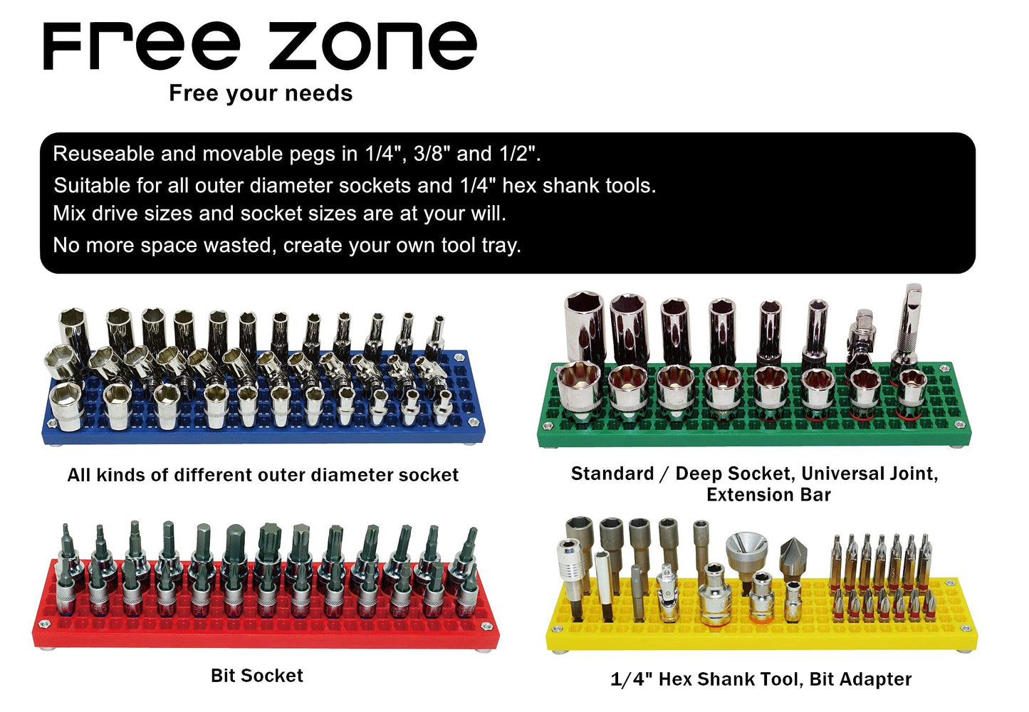 Free Zone 4-Piece Large Pegboard Set (Black)