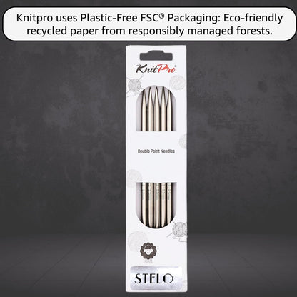 KnitPro Stelo Lace DPN Double Pointed Knitting Needles 6" (15cm) US 10 (6mm) Stainless Steel, Precision Tapered Tips, Smooth Yarn Glide, Ideal for Socks, Hats, & Sleeves, Incl. 10 Stitch Markers