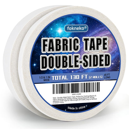 Double-Sided Fabric Tape, Perfect for Clothing Repairs & Fabric Bonding, No Sewing, Ironing, Gluing Required, Strong Adhesive Cloth Tape for Hemming & DIY Crafts, Easy to Remove (1/2inch+1inch)