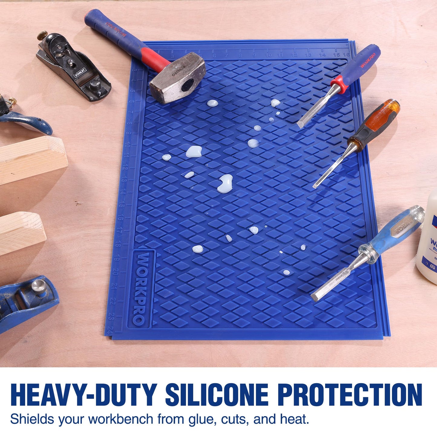 WORKPRO Silicone Glue Mat 2-Pack, Non-Stick Heat-Resistant Silicone Pad with Built-in Measurement Grid, Anti-Slip & Durable Surface for Resin, Epoxy, DIY, Crafts, Woodworking, Garage & Workshop