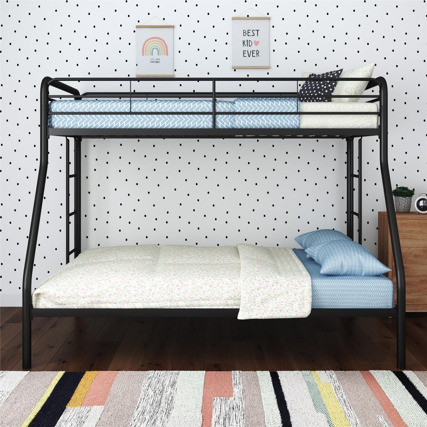 DHP Dusty Metal Bunk Bed with Secured Ladders, Twin/Full, Black