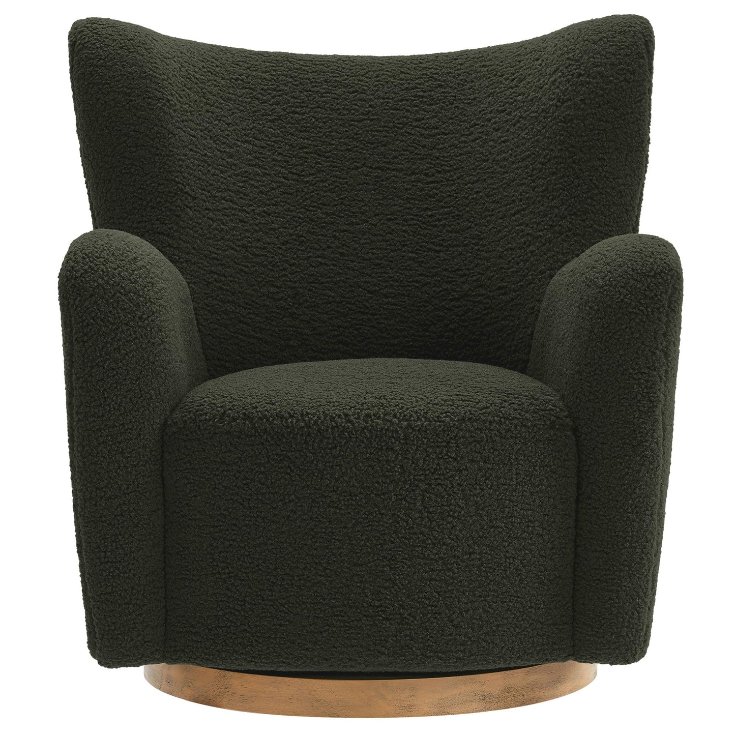 Modway Montrose Swivel Wingback Accent Chair in Fern Walnut Sherpa Teddy Fabric – Modern Furry Barrel Chair with 360-Degree Swivel Base – Soft and Comfy Living Room Chair