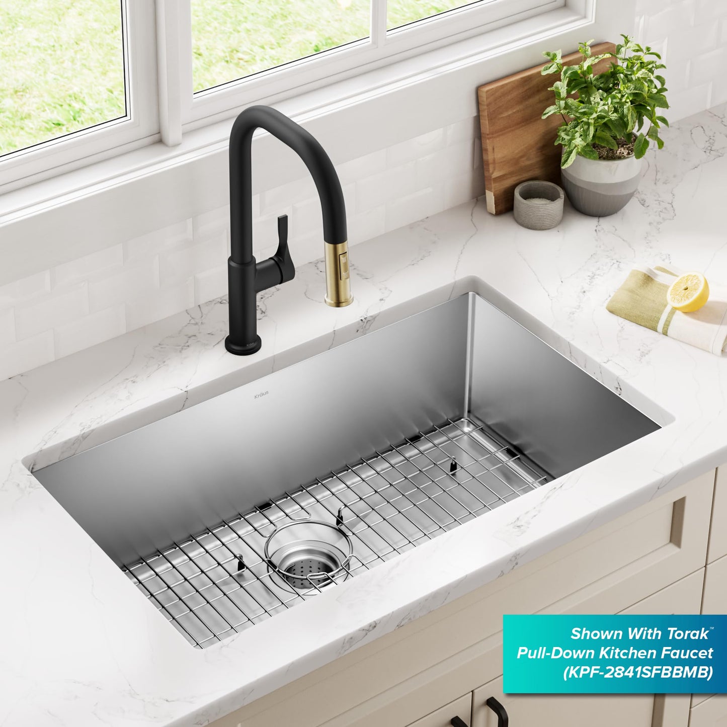 Kraus KHU100-32 Standart PRO 16 Gauge Undermount Single Bowl Stainless Steel Kitchen Sink, 32 Inch