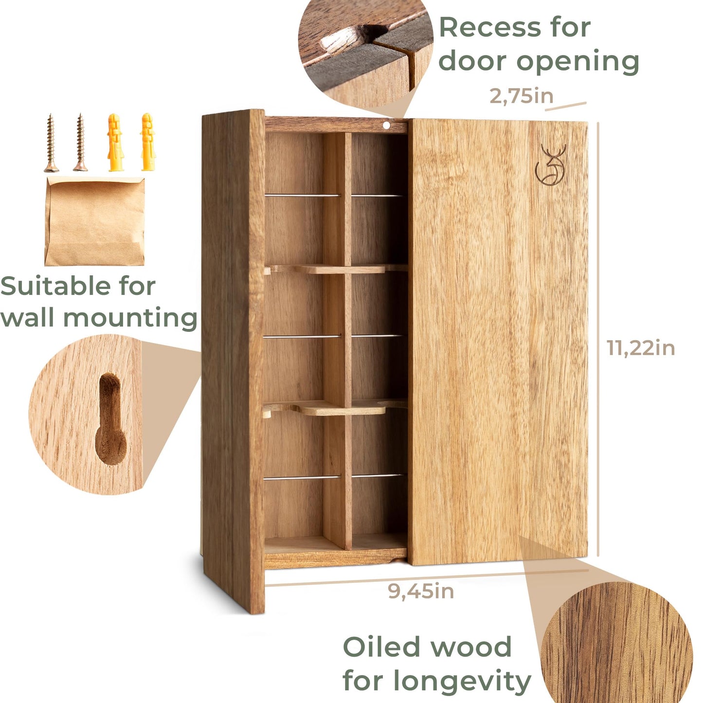 WALDWERK Tea Storage Organizer (9 Compartments) - Tea Organizer Made of Solid Acacia Wood - Tea Box with Wall Mounting Option - Tea Organizer and Storage - Tea Bag Holder - Plastic Free Tea Holder