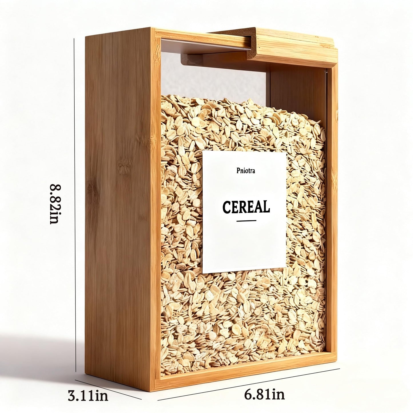 Pniotra Cereal Containers Storage Dispenser for Panty, Kitchen Organization Bamboo Food Storage Container with Lables for Rice, Snack, Tea, Dry Food, Pasta (1 Pack)