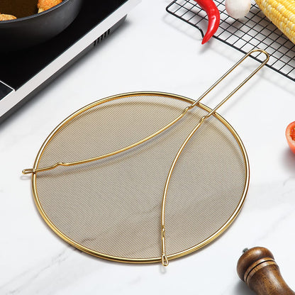 Evanda 12" Gold Splatter Screen for Cooking, Stainless Steel Fine Mesh for Frying Pan, Grease Guard for Pan to Stop Hot Oil Splatter, Protect the Skin From Burns, Safe Cooking Lid