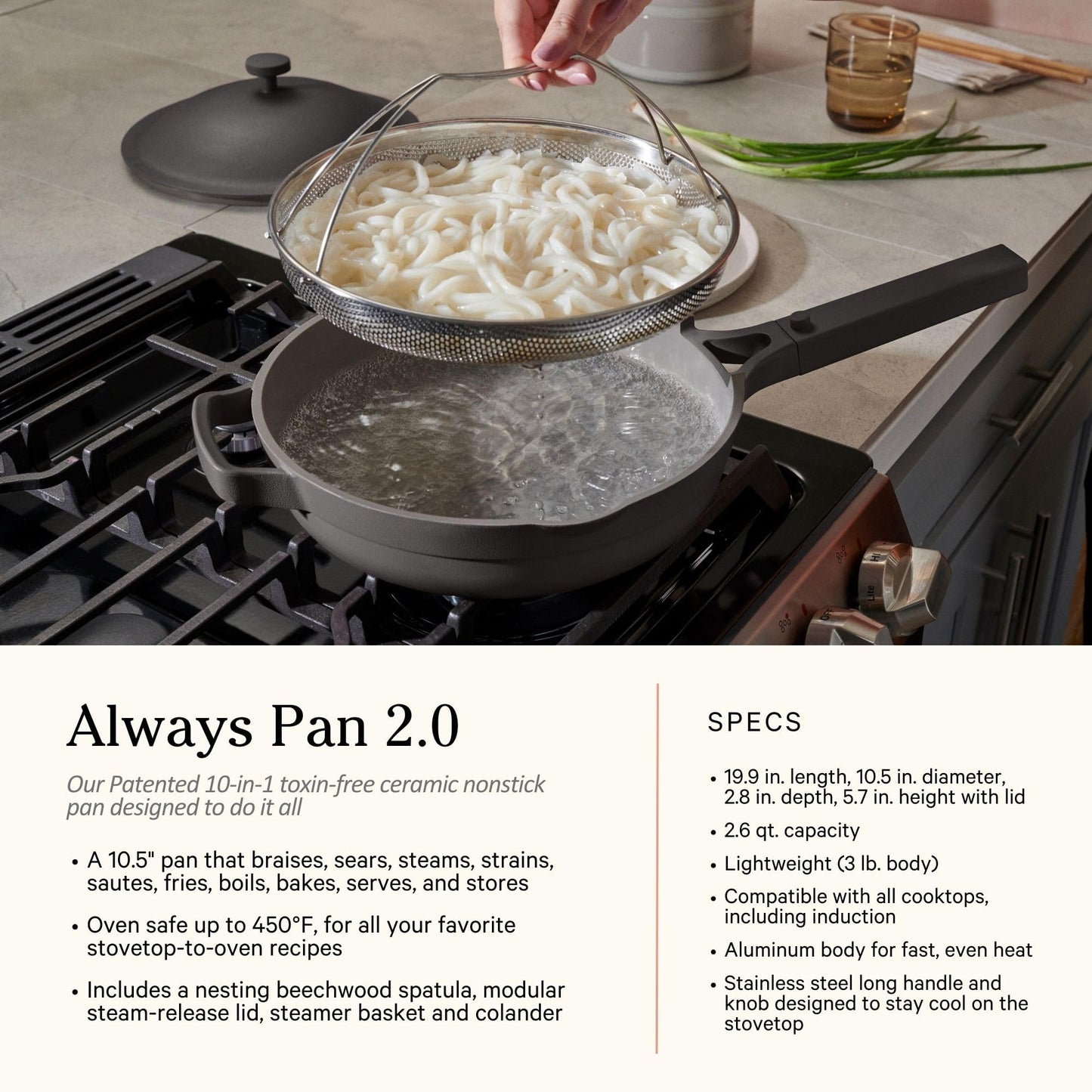 Our Place Cookware Duo | 7-Piece Ceramic Cookware Set with 10.5" Always Pan 2.0, 5.5 Qt Perfect Pot & Strainer Basket | Induction & Oven Safe up to 450°F | Nonstick, Non-Toxic Cookware | Spice