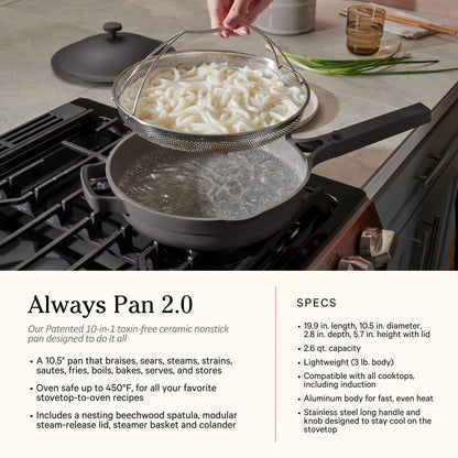 Our Place Cookware Duo | 7-Piece Ceramic Cookware Set with 10.5" Always Pan 2.0, 5.5 Qt Perfect Pot & Strainer Basket | Induction & Oven Safe up to 450°F | Nonstick, Non-Toxic Cookware | Blue Salt