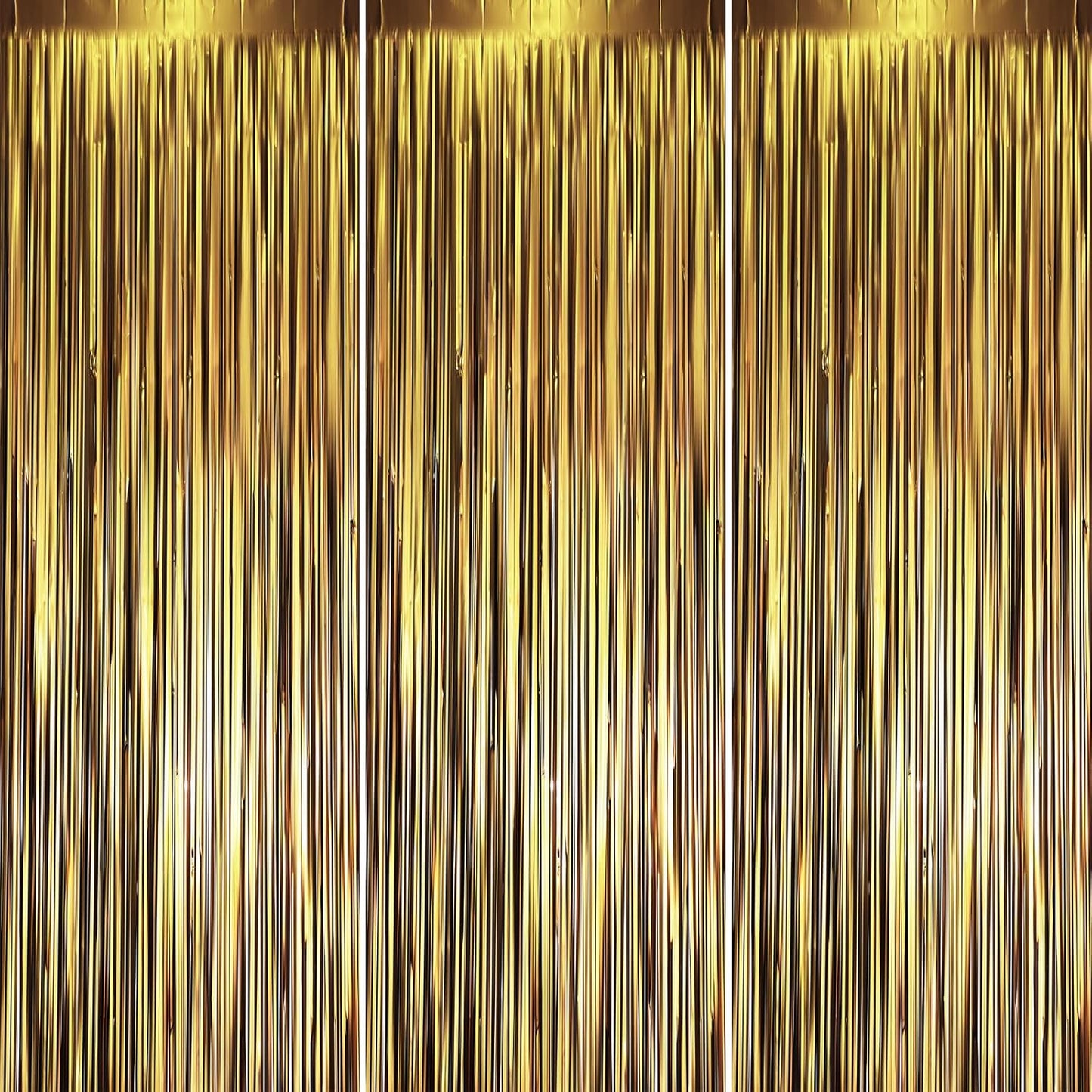 Voircoloria Matte Dark Gold Foil Fringe Backdrop Curtains - 3 Pack Tinsel Streamers for Parties & Events