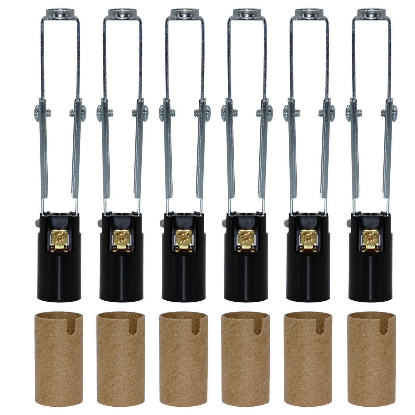 Creative Hobbies Chandelier Lighting Fixture Socket Kit - Adjustable Height Candelabra E12 Sockets with Cardboard Insulators and 4-Inch Antique Paper Drip Candle Cover Sleeves | 6 Pack