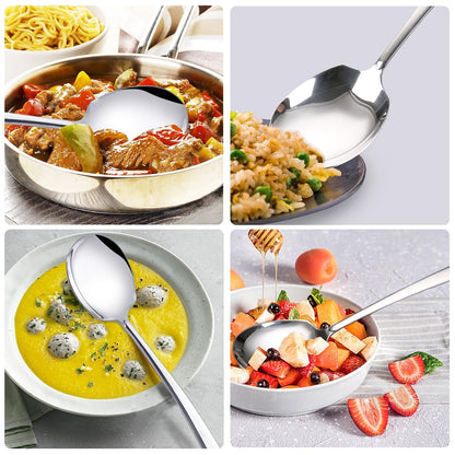 Large Serving Spoons Set Stainless Steel 12 Inch Serving Utensils for Buffet Catering Dishwasher Safe(2-pieces, Silver)