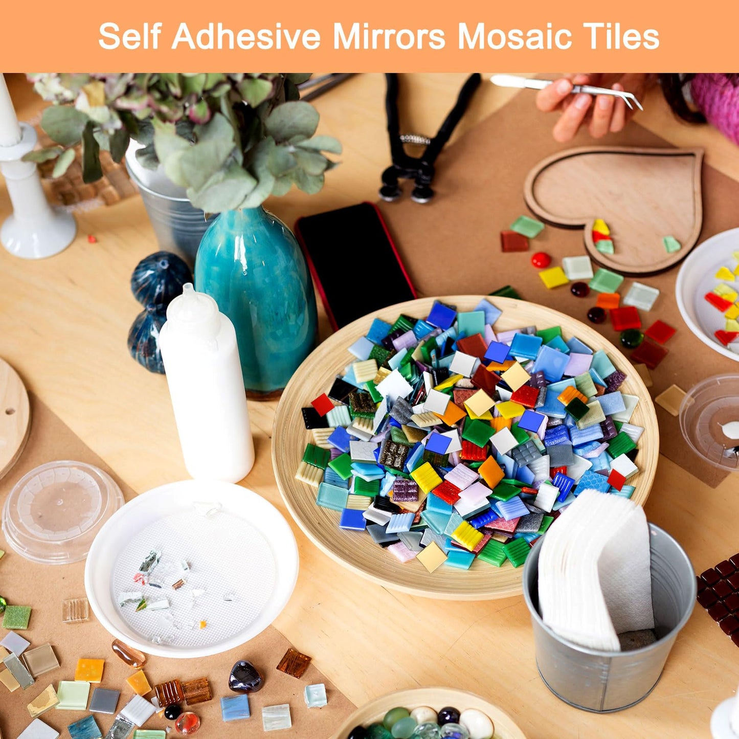 uxcell 4500pcs Self Adhesive Mirrors Mosaic Tiles, 10 x 10 mm Mini Square Acrylic Disco Ball Tiles Sticker for DIY Disco Ball Craft Decorations Making, Silver