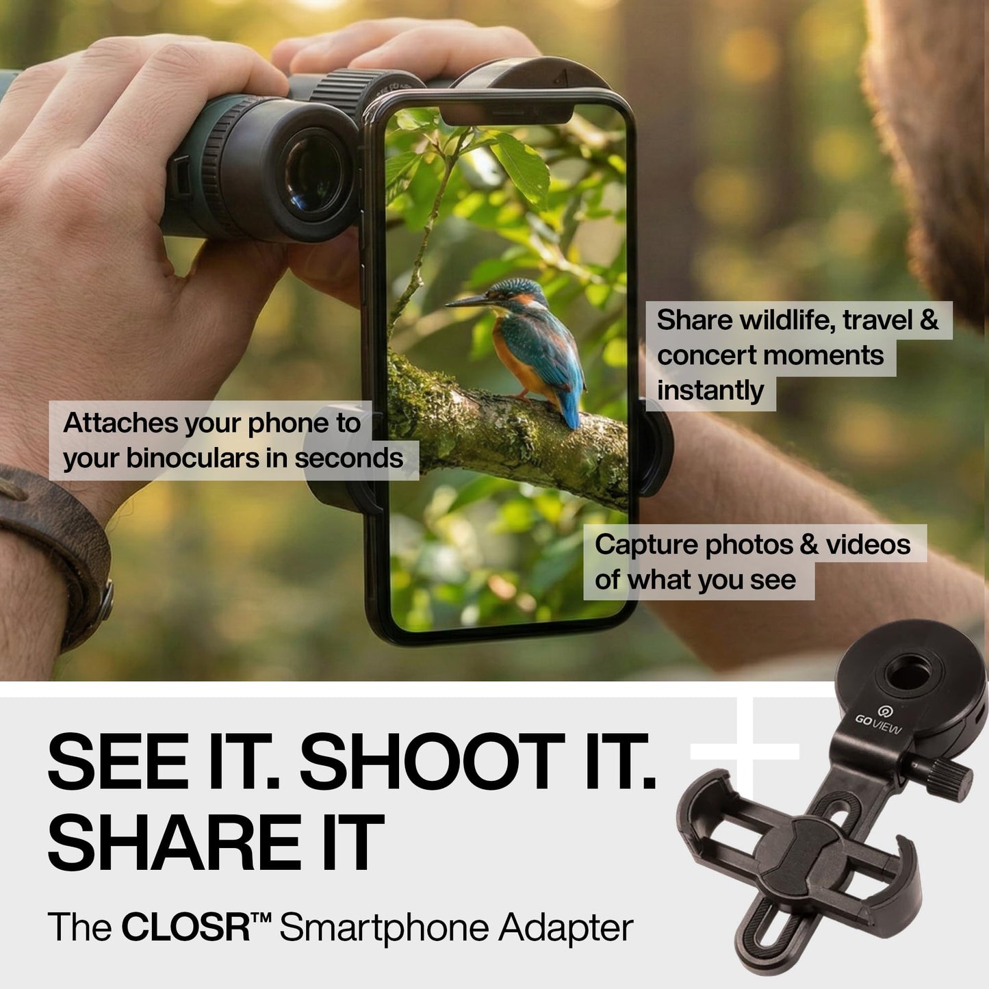 GOVIEW ZOOMR 10x42 Binoculars — Lightweight, Durbale Binoculars for Adults w/Smartphone Adapter GFRP Housing, Anti-Fog & Multi-Coated Lens — for Birdwatching, Wildlife, Boating, Oak Green