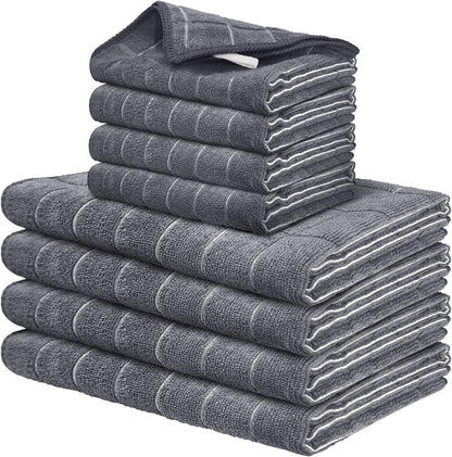 Set 8-Pack (12"x12" 18"x26") FGSAEOR Microfiber Kitchen Towels & Dish Cloths - Premium Ultra-Soft, Super Absorbent