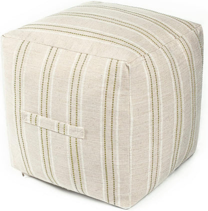 18"x18"x18", AELS Unstuffed Farmhouse Pouf Cover for Living Room, Boho Storage Bean Bag Cubes, Beige with Brown Stitch