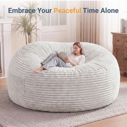 Claiks 8 Ft Giant Foam Bean Bag Chair, Oversized Couch with Removable Cover, Soft Plush Bean Bag Chairs for Adults and for Kids Teens Adults in Living Room, Beige