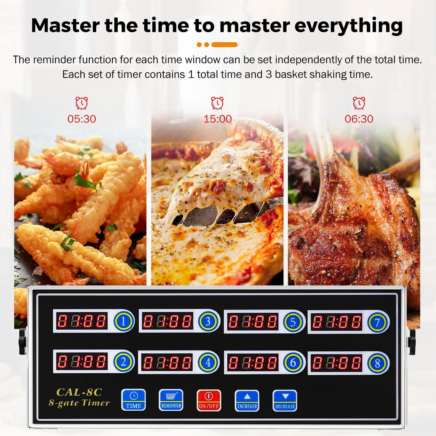 BEAMNOVA 8-Channel Digital Kitchen Timer, Commercial Timer for Restaurant, Food Timer for Cooking, Fryer Reminder, Adjustable Loud Alarm, Stainless Steel
