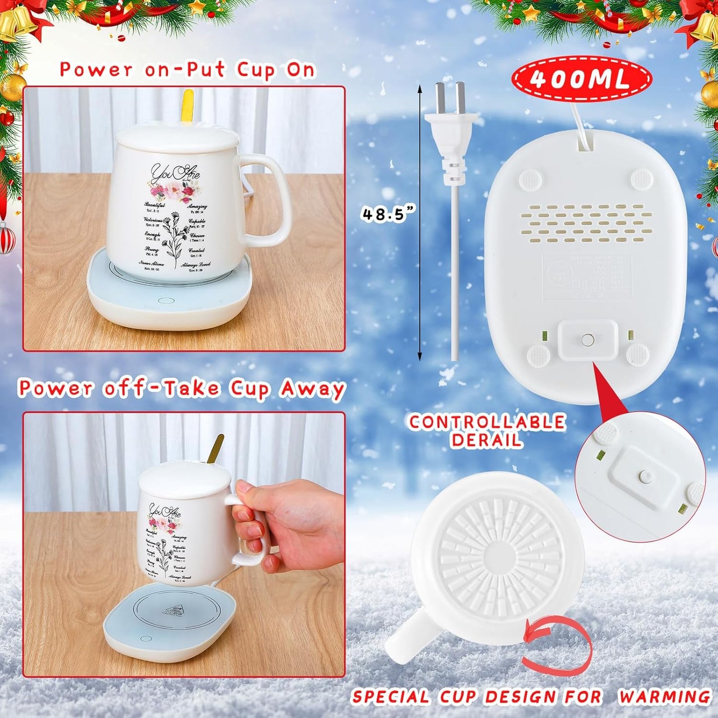 Suclain Christian Coffee Mug with Warmer Set for Women, 13.5 oz Inspirational Electric Cup Warmer for Home Office