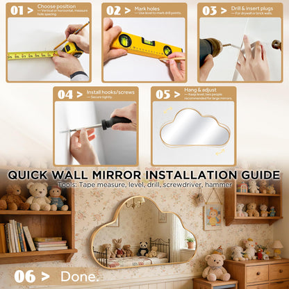 Fahomiss Decorative Cloud Wall Mirror with Frame for Kids' Room, Living Room, Hallway, Entryway