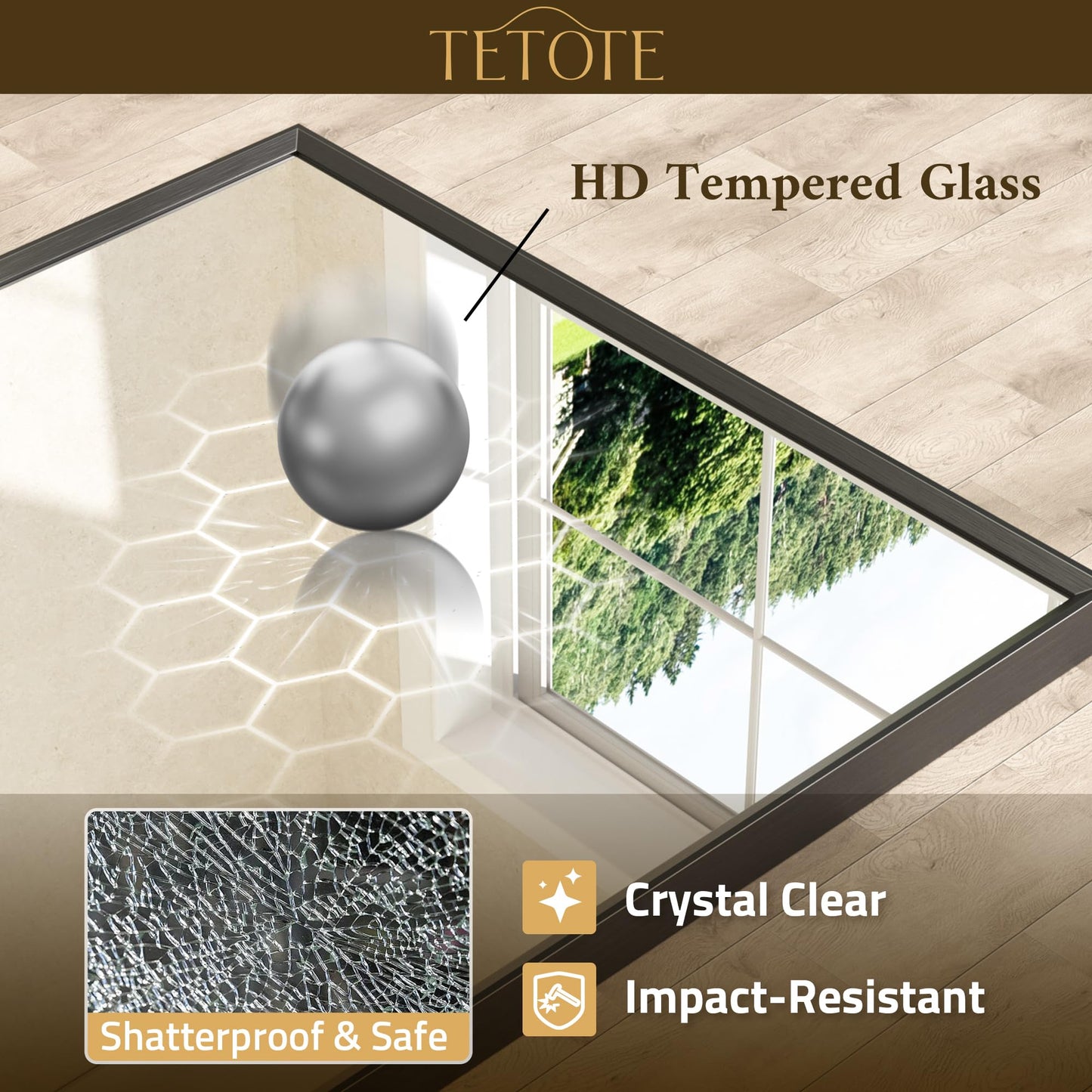 TETOTE Black Bathroom Mirror for Over Sink 48" x 36" Large Matte Black Beveled Metal Framed Rectangular Vanity Mirror for Bathroom, Bedroom, Entryway, Living Room, Tempered Glass, Shatterproof
