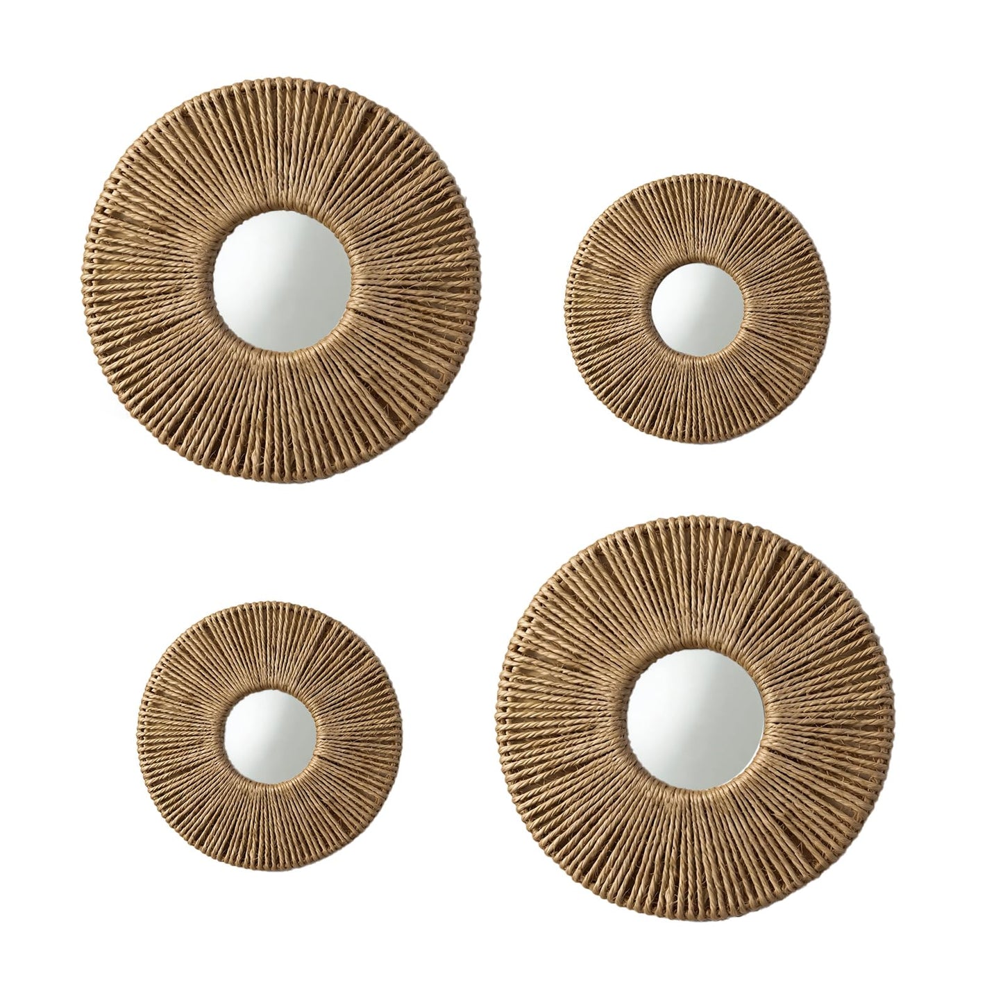 4-Piece Round Wall Decor,Woven Wall Baskets Set, Boho Hanging Baskets Wall Art, Hand Woven Wall Baskets for Living Room Bedroom, Home Decoration