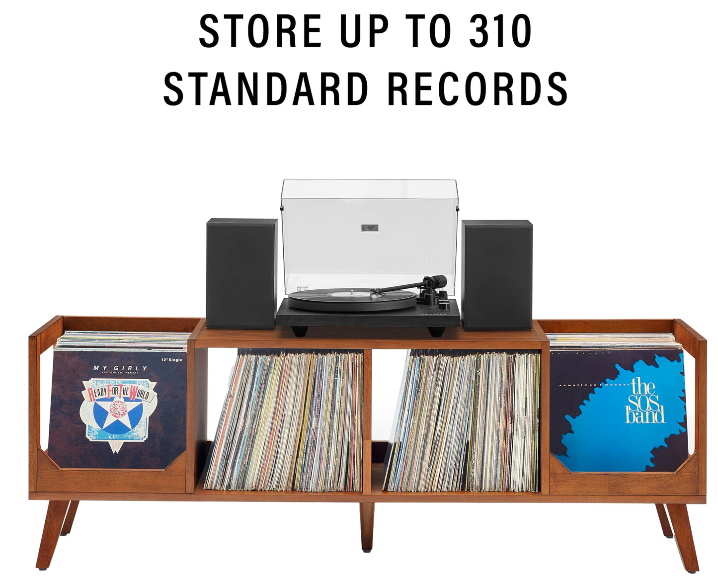 Crosley Furniture Asheville Mid-Century Modern Media Console Record Player Stand, Storage for Vinyl Records, Walnut
