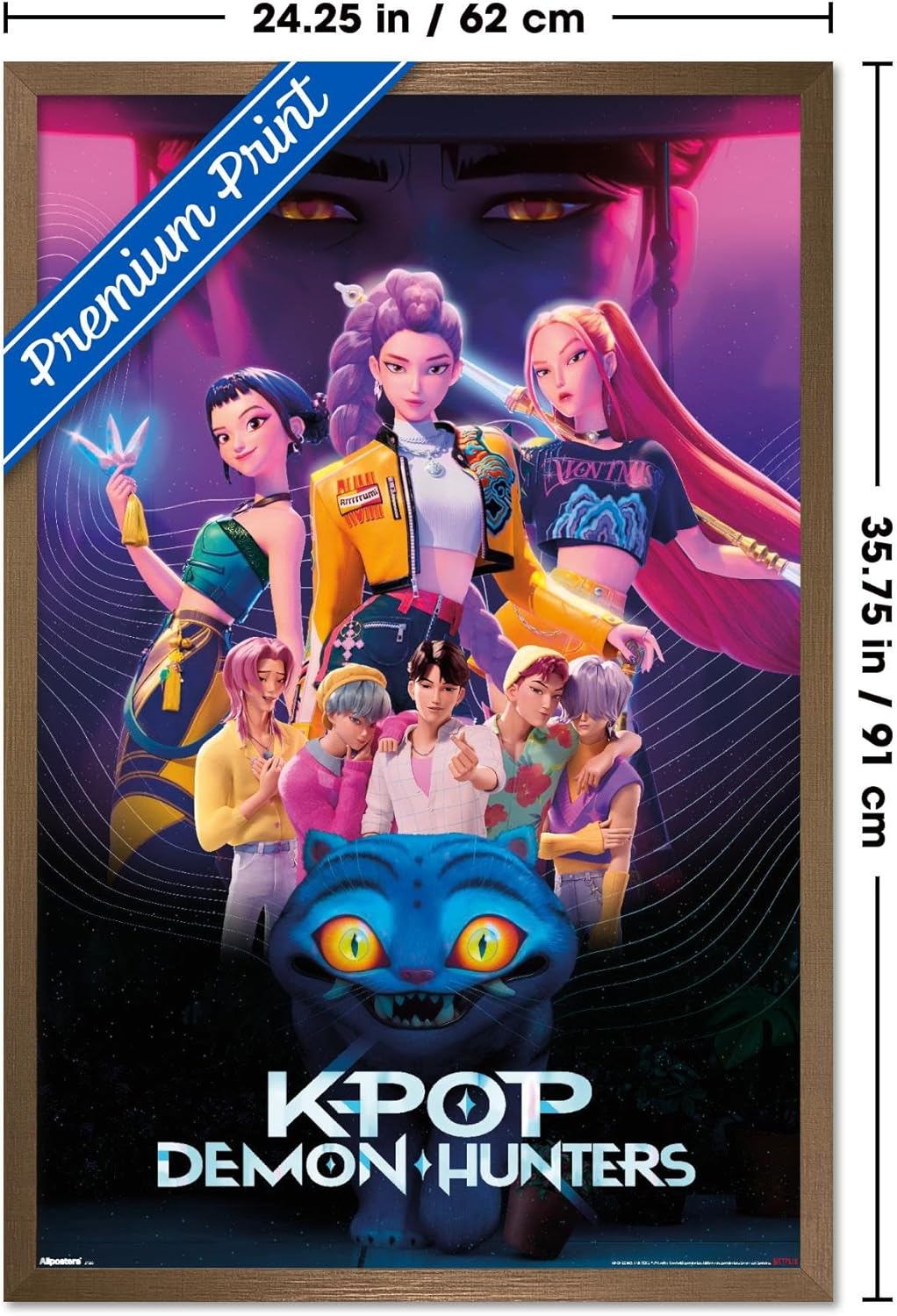 Netflix KPop Demon Hunters Wall Poster - Bronze Framed, 34L x 22.4W for Stunning Decor