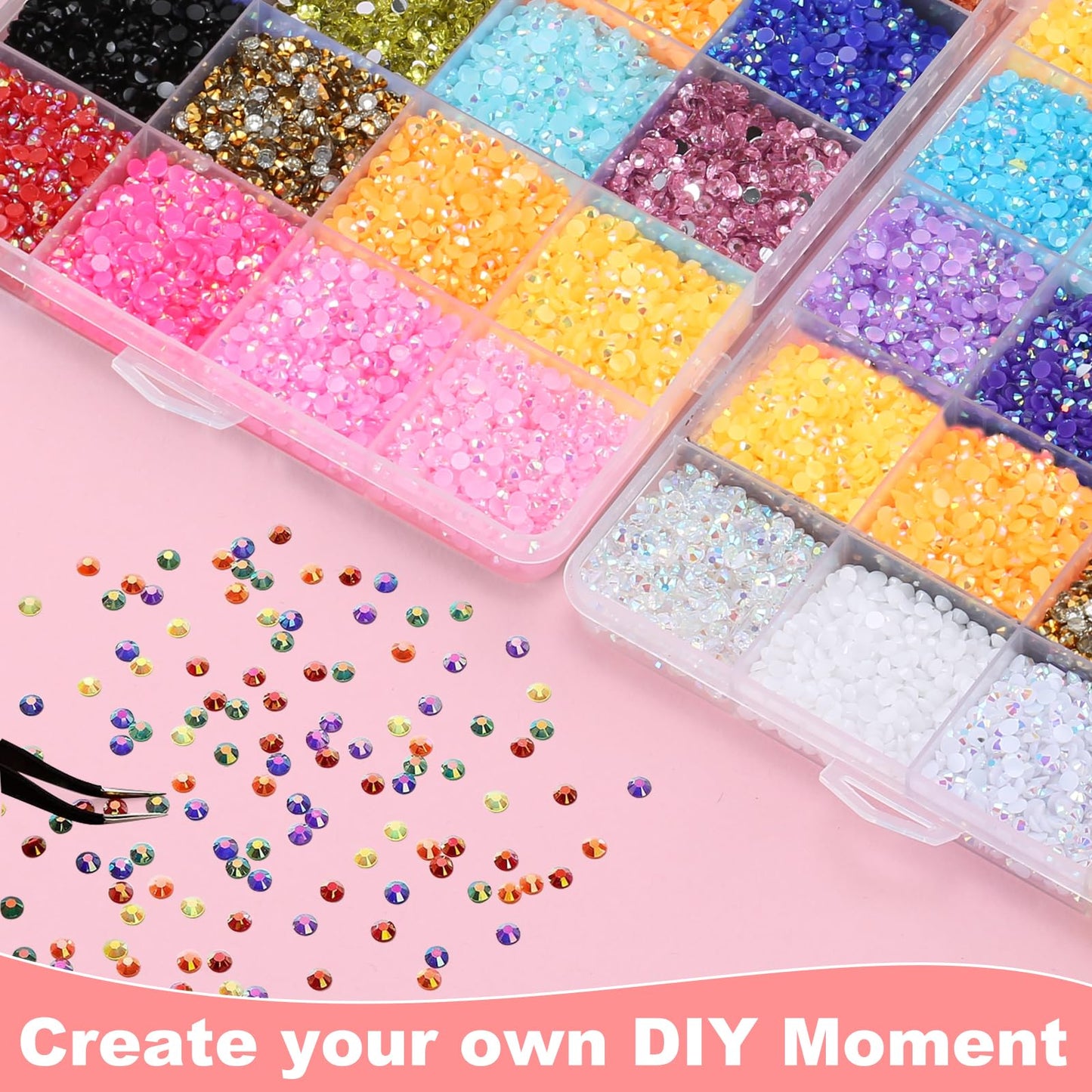 Vertdens 48 Colours 48000 Pieces 3mm Bedazzling Kit, Flatback Rhinestones, Resin Jelly Gems, Rhinestones for Bedazzling, Diamond Art & DIY Bedazzler, Including 3 x 10ml Bottles of B7000