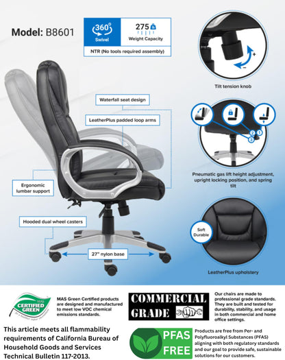 Boss Black No Tools Required Executive Leather Chair
