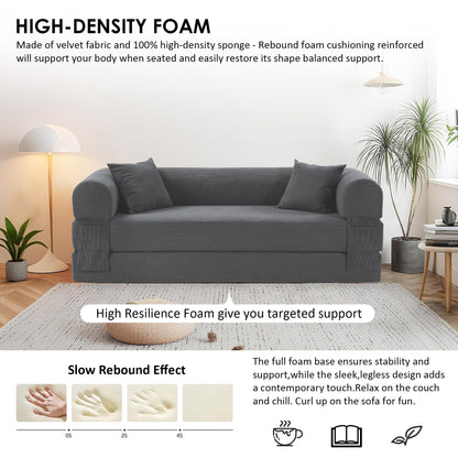 80” Convertible Sofa Bed, Cloud Boneless Couch Floor Sleeper Bed with Pillows, Corduroy Compression Sofa in Box, No Assembly Modular Lounge Couch for Living Room, Smog Gray