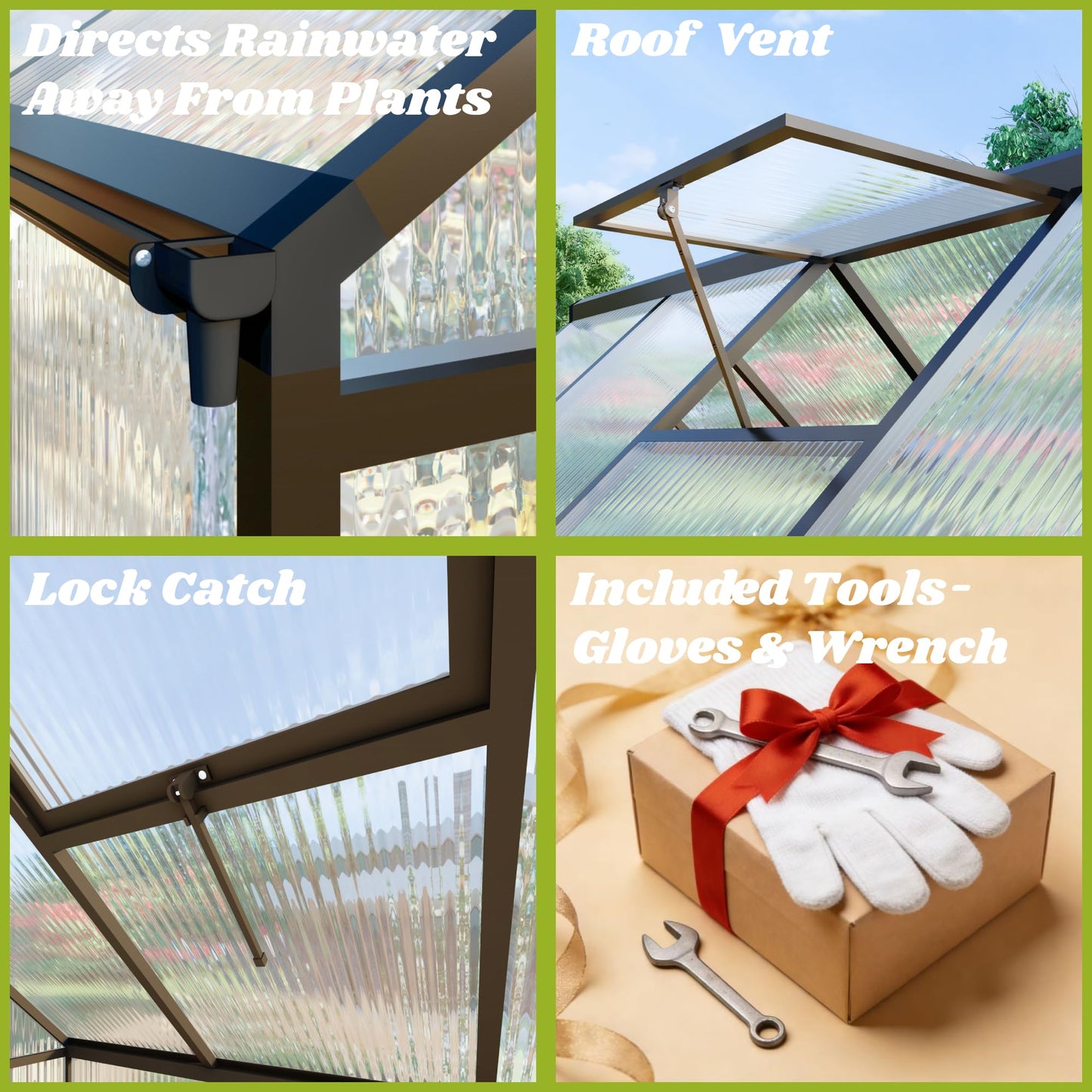 6x8 FT Greenhouse for Outdoors, Polycarbonate Greenhouse with Quick Setup Structure and Roof Vent, Aluminum Large Walk-in Green House for Outside Garden Backyard, Charcoal Black