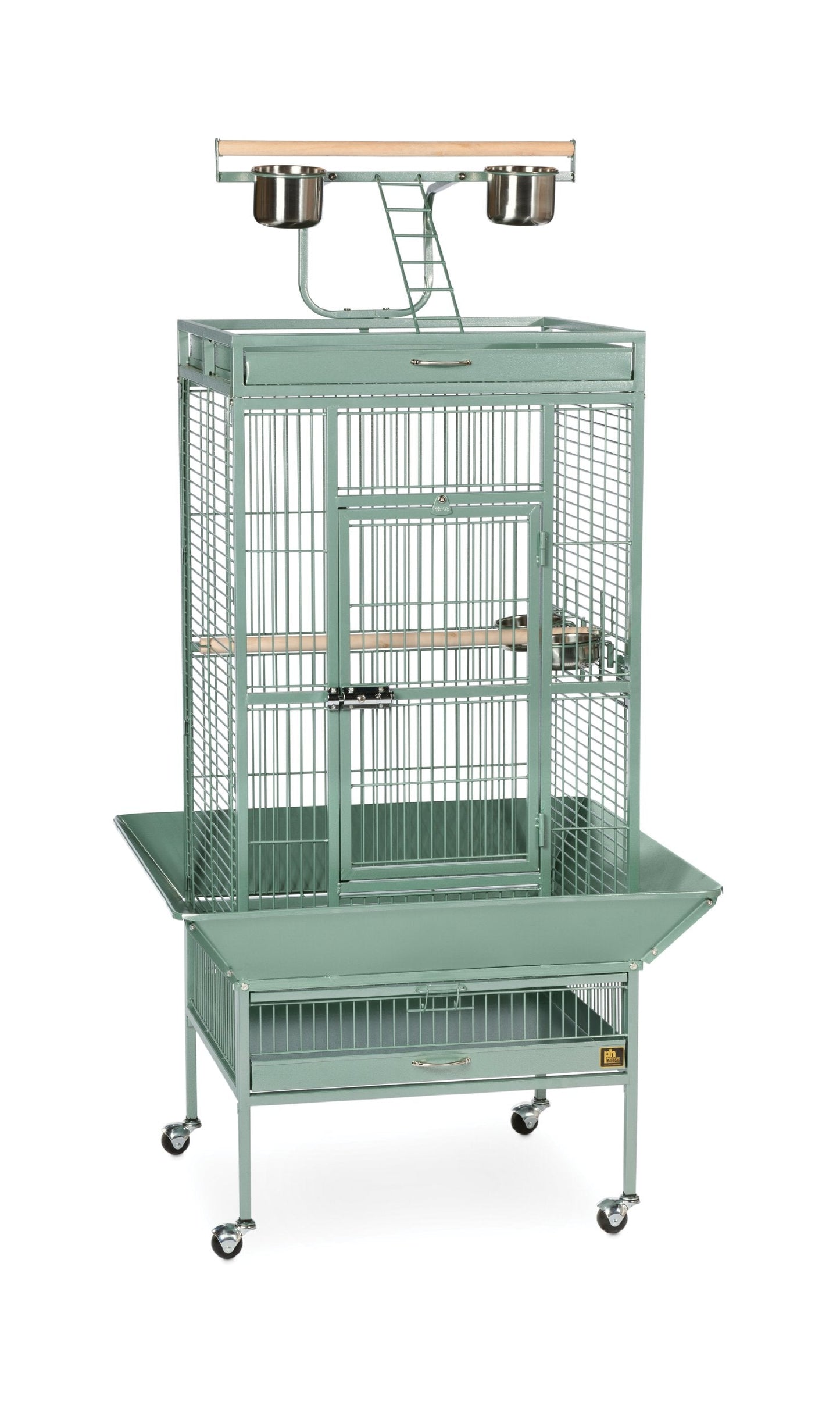 Prevue Pet Products Wrought Iron Select Bird Cage - Large Steel Cage with Rolling Stand, Seed Guards, and Playtop, Durable Design, Ideal for Conures and Medium Birds - Sage Green