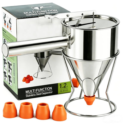 40oz 304 Stainless Steel Pancake Batter Dispenser With Dustproof Lid 4 Interchangeable Nozzles&Detachable Handle Perfect For Parent-Child Baking, Holiday Parties, Cupcakes Waffles。