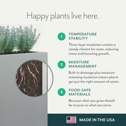 PolyStone Cozumel Column Planter – 23" x 18" x 30" – Large Indoor/Outdoor Planter Box for Patio & Garden – Modern Stone-Look Resin – Durable All-Weather w/Drainage Holes - Made in USA – Greige