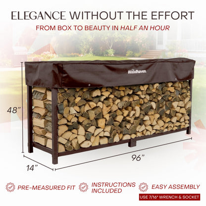 Woodhaven 8-Foot Firewood Rack – American Brand – 1/2 Cord Raised Lumber Storage Rack – Keeps Wood Dry & Ready – Heavy-Duty Steel, Lifetime Structural Warranty (With Cover)
