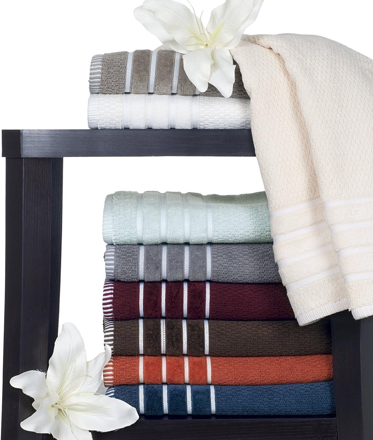 Bedford Home 6-Piece Set 2 2 2 Towel - Combed Cotton Rice Weave Bathroom Accessories with Bath Towels, Hand Towels
